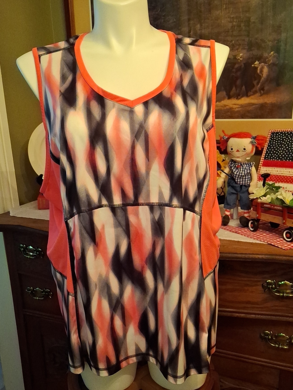 TEK GEAR Plus Size 3X Pink and Black Sleeveless Geometric Active Wear Tank Top
